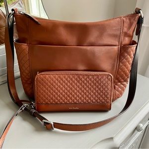 Vera Bradley Brown leather Carryall Crossbody. With Matching Wallet!!